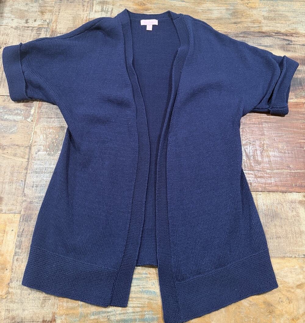 Lilly Pulitzer Cardigan Women’s Medium Navy Blue Open Front Short Sleeve Knit